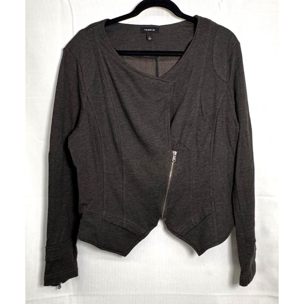 Torrid Moto Jacket Size 1 Asym Zip Knit Blazer Gray 14/16